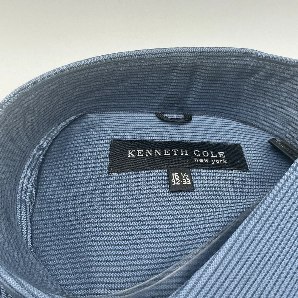 NWT Kenneth Cole NY Slim Fit Stretch Blue Dress Shirt L 16.5 33/33 Black Stripes